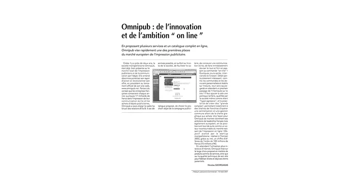 Article Hérault Juridique & Commercial du 15 mars 2001 sur Omnipub
