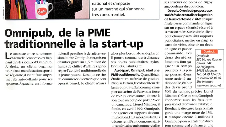 Article Le Revenu 2001 sur Omnipub, la start-up cofondée par Nicolas Dulion