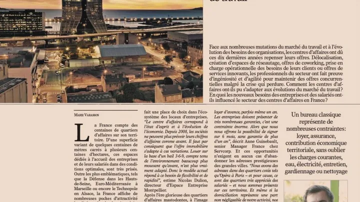 Article Le Nouvel Économiste sur les bureaux d’avenir et les centres d’affaires, avec Nicolas Dulion