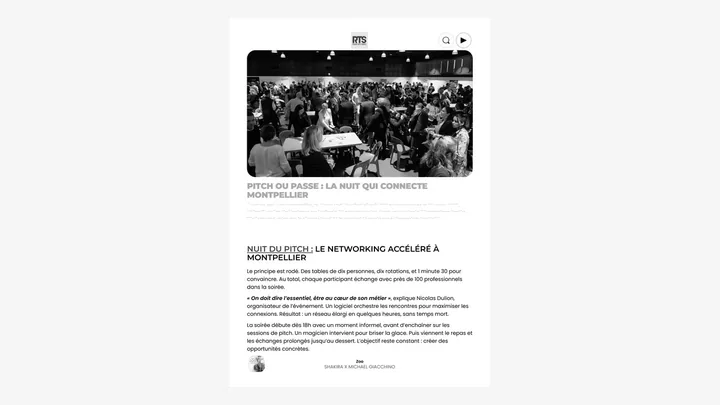 Article RTS : Pitch ou passe, la nuit qui connecte Montpellier